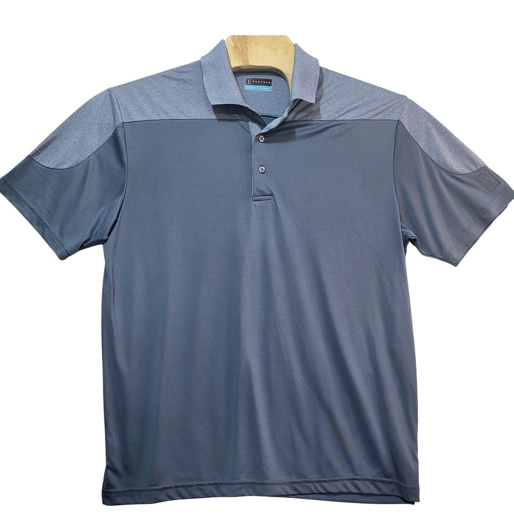PGA Tour Mens XL Blue Colorblock Short Sleeve Golf Polo Shirt Heathered Yoke
